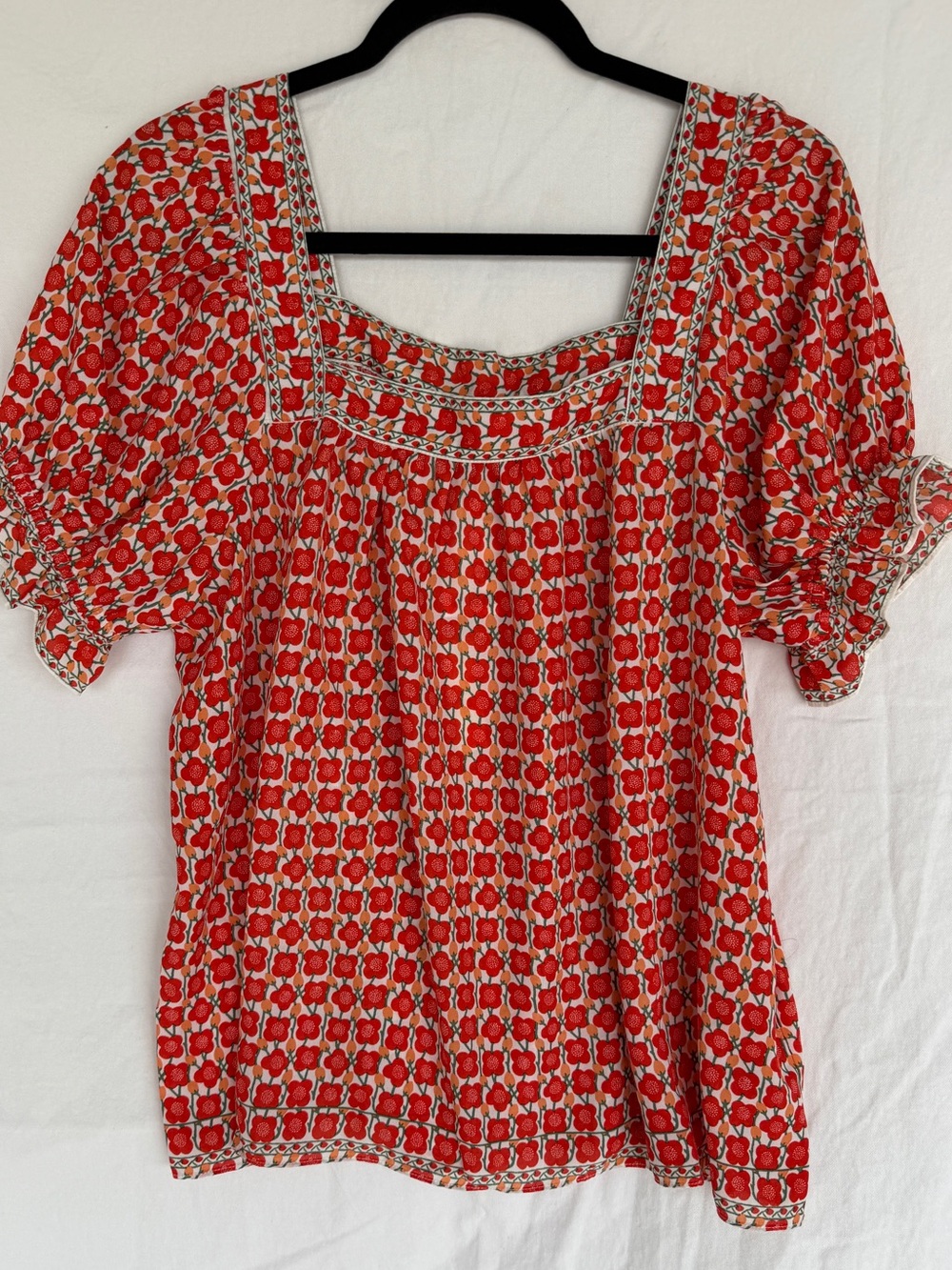 Max Studio Red Floral Square-Neck Puff Sleeve Blouse